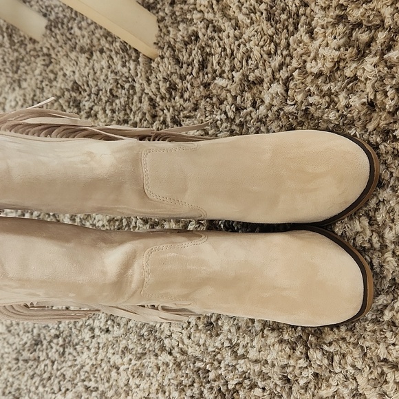 Beige Fringe Suede Boots - Picture 3 of 11